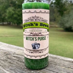 Witches Purse Money Candle Witches Brew Pillar Coventry Creations USA 2x4”